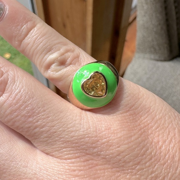 Lime Green Enamel Canary Yellow CZ Heart Park Lane Jewelry Zest Ring SZ 6 - Picture 12 of 12